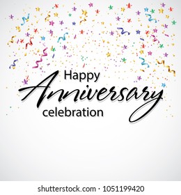 Anniversary greeting card with confetti on grey background