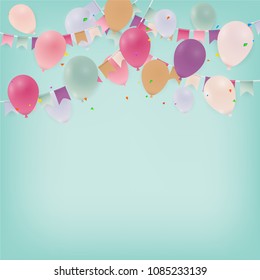 Anniversary or happy birthday card celebration background with balloons. Illustration.