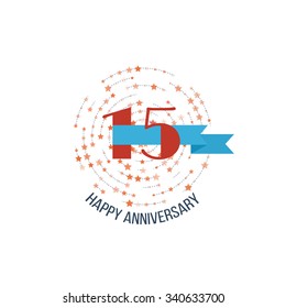 Anniversary happy holiday celebration emblems set with ribbons isolated vector illustration. 15th Anniversary poster. Anniversary template design