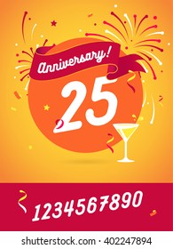 Anniversary happy holiday festive celebration background with ribbon firework and confetti. Anniversary flat design. Vector illustration