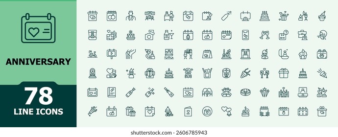 Anniversary icon. Event icons for ui designs. Minimal icons collection. Celebration linear icon set. Editable stroke. Vector illustration.