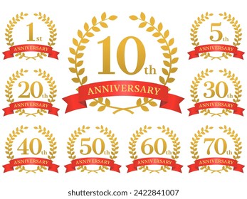 Anniversary icon gold red vector illustration