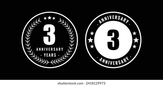 Anniversary icon or logo in black and white. 3TH Anniversary logo template illustration.