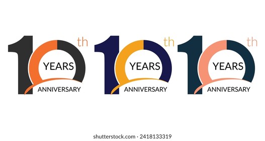 Anniversary icon or logo in black and white. 10TH Anniversary logo template illustration.