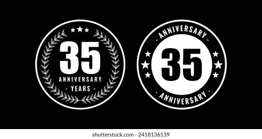 Anniversary icon or logo in black and white. 35TH Anniversary logo template illustration.