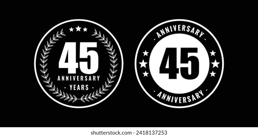 Anniversary icon or logo in black and white. 45TH Anniversary logo template illustration.