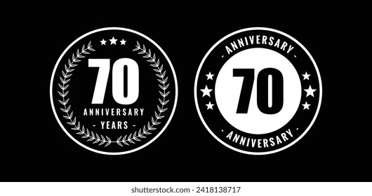 Anniversary icon or logo in black and white. 70TH Anniversary logo template illustration.