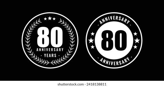 Anniversary icon or logo in black and white. 80TH Anniversary logo template illustration.