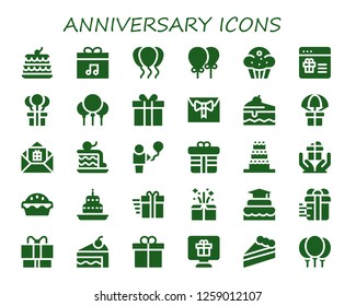  anniversary icon set. 30 filled anniversary icons. Simple modern icons about  - Cake, Present, Balloons, Muffin, Gift, Balloon