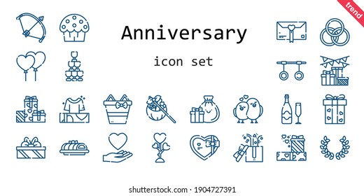 anniversary icon set. line icon style. anniversary related icons such as gift, laurel, love, rings, love birds, balloons, cake, cup cake, champagne, bow, gifts, 
