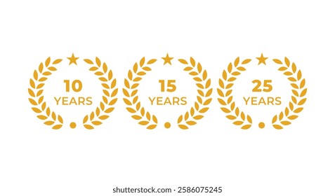 anniversary icon vector design template for 10 years, 15 years and 25 years