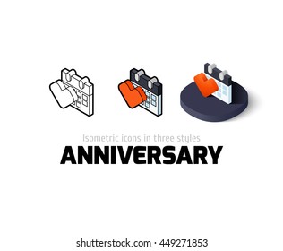 Anniversary icon, vector symbol in flat, outline and isometric style