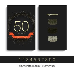 Anniversary invitation/greeting card with gold elements. Vector illustration.