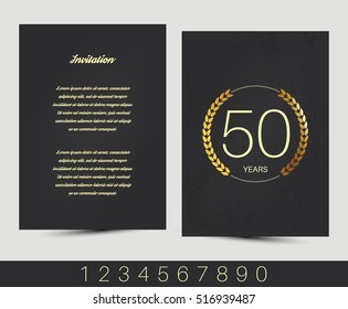 Anniversary invitation/greeting card with gold elements. Vector illustration.