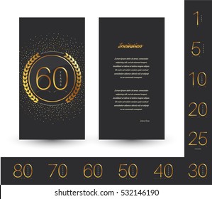 Anniversary invitation/greeting card with gold elements. Vector illustration.