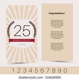 Anniversary invitation/greeting card template. Vector illustration.