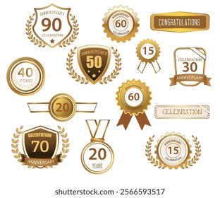 Anniversary label set. Vector stickers for selebrating events. Vector set