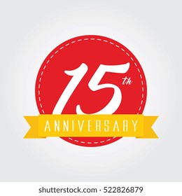 anniversary label sign icon 15 with yellow ribbon