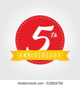 anniversary label sign icon 5 with yellow ribbon