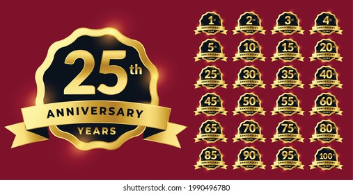 anniversary labels set in golden style svg