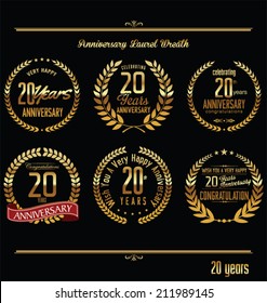 Anniversary laurel wreath retro labels, 20 years