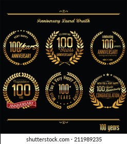 Anniversary laurel wreath retro labels, 100 years