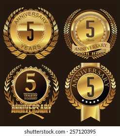 Anniversary laurel wreath retro labels,  5 years