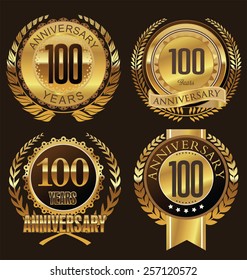 Anniversary laurel wreath retro labels,  100 years