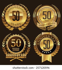 Anniversary laurel wreath retro labels,   50 years