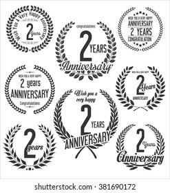 Anniversary laurel wreath retro vintage design 2 years