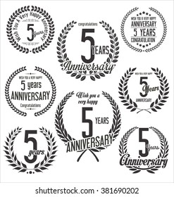 Anniversary laurel wreath retro vintage design 5 years