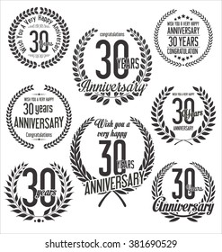 Anniversary laurel wreath retro vintage design 30 years