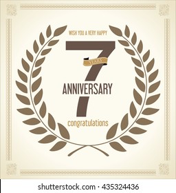 Anniversary Laurel wreath retro vintage collection 7 years