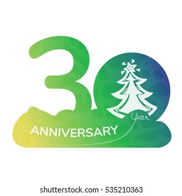 Anniversary logo 30 years. Green icon graphic.