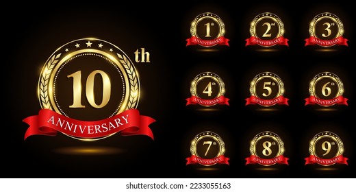Anniversary Logo Collection. Set of Anniversary Logo Design with Golden Numbers for Celebration Event, Wedding, Invitation Card, Greeting Card, Logo Vector Illustration