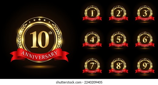 Anniversary Logo Collection. Set of Anniversary Logo Design with Golden Numbers for Celebration Event, Wedding, Invitation Card, Greeting Card, Logo Vector Illustration