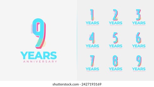Anniversary logo collections. Number icon with colorful shape for creative birthday concept. Trendy celebration template