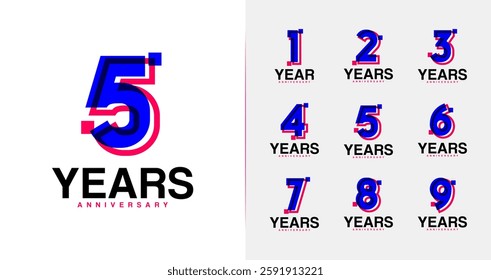 Anniversary logo collections. Number symbol with line and square shape for digital concept. Modern celebration vector template