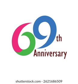 Anniversary logo with creative style. Can be used for 69th anniversary events. It has four colors.
