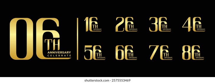 Anniversary Logo Design Collection Anniversary logo with gold numbers on black background for celebration events Congratulations, invitations Anniversary logo 6th to 96th