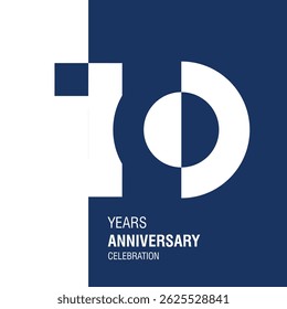 Diseño de logotipo de aniversario. Conjunto de números del espacio negativo moderno. 10 años de Ilustración vectorial blanca azul
