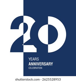 Anniversary logo design. Modern negative space set of numbers. 20 years blue white vector illustration