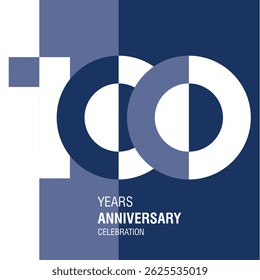 Design do logotipo de aniversário. Espaço negativo moderno conjunto de números. 100 anos de cores de combinação azul e ilustração vetor branco