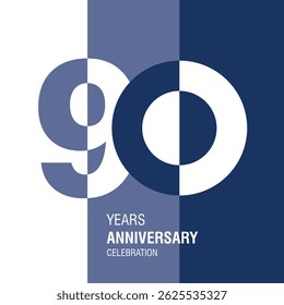 Anniversary logo design. Modern negative space set of numbers. 90 years blue combination colors and white vector illustration