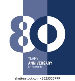 Diseño de logotipo de aniversario. Conjunto de números del espacio negativo moderno. 80 años de combinación de colores azul y Ilustración vectorial blanca