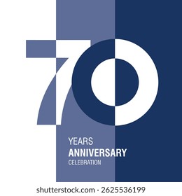 Anniversary logo design. Modern negative space set of numbers. 70 years blue combination colors and white vector illustration