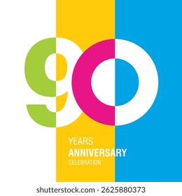 Anniversary logo design. Modern negative space set of numbers. 90 years colorful multicolored white vector illustration