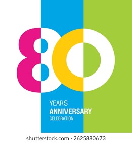 Anniversary logo design. Modern negative space set of numbers. 80 years colorful multicolored white vector illustration