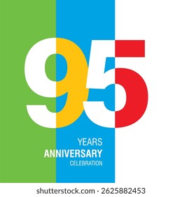Anniversary logo design. Modern negative space set of numbers. 95 years colorful multicolored white vector illustration