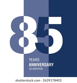 Anniversary logo design. Modern negative space set of numbers. 85 years blue combination colors and white vector illustration